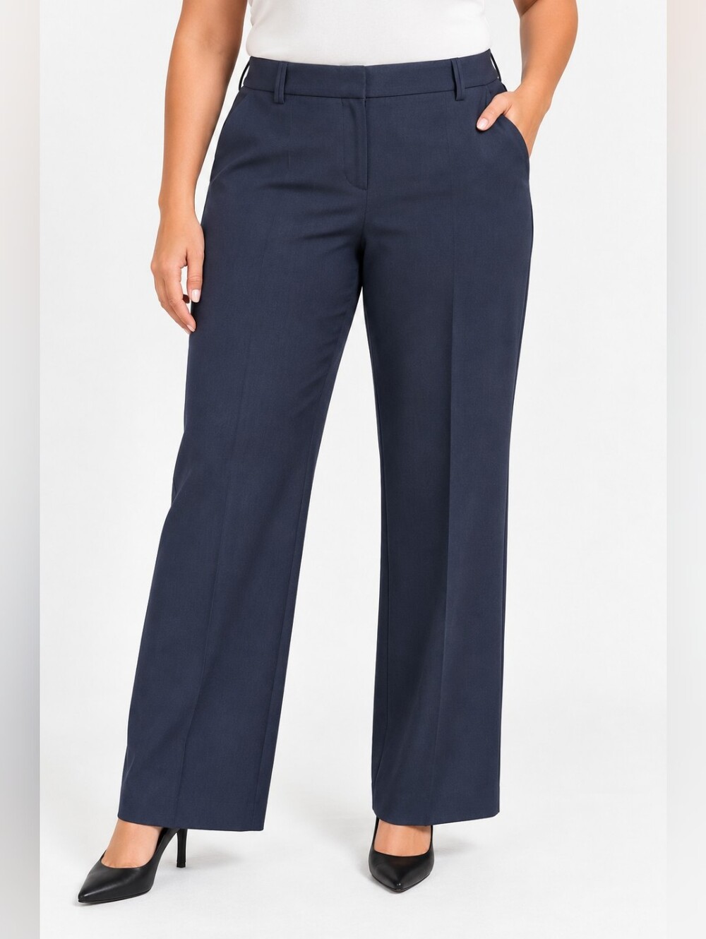 INC International Concepts 16S Navy Blue Curvy Fit Straight Leg Career Pants